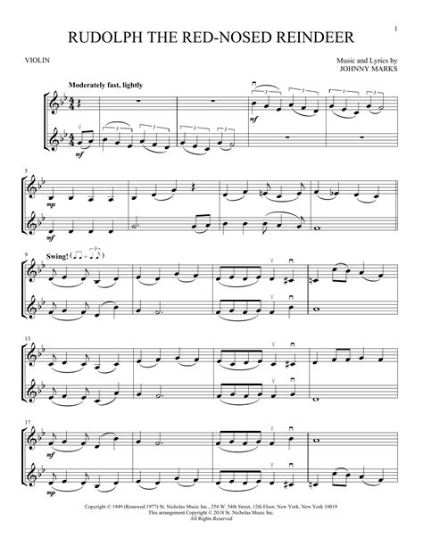 Rudolph The Red-Nosed Reindeer (Violin Duet) - Print Sheet Music Now