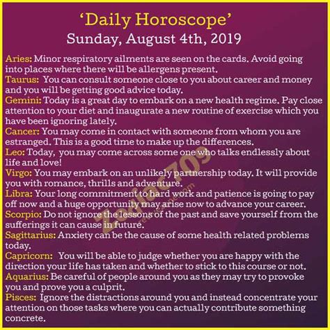 4th August 2019 Horoscope - Revive Zone