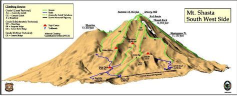 trails, southwest side | Mount Shasta | Mount shasta, Hiking, Map