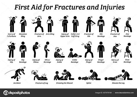 First Aid Fractures Injuries Different Body Parts Stick Figure Icons Stock Vector Image by ...