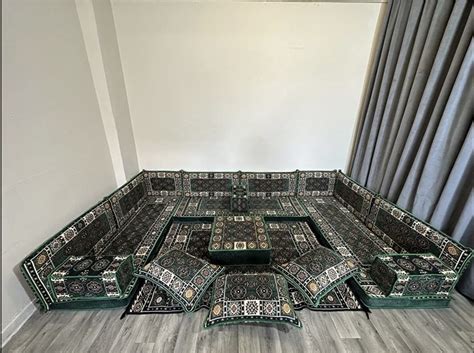 U Shaped Majlis Sofa Floor Seating Set – Green – Istanbul Furniture And Rugs