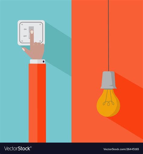 Hand Turning On Light Switch And Light Bulb Vector Image, 56% OFF