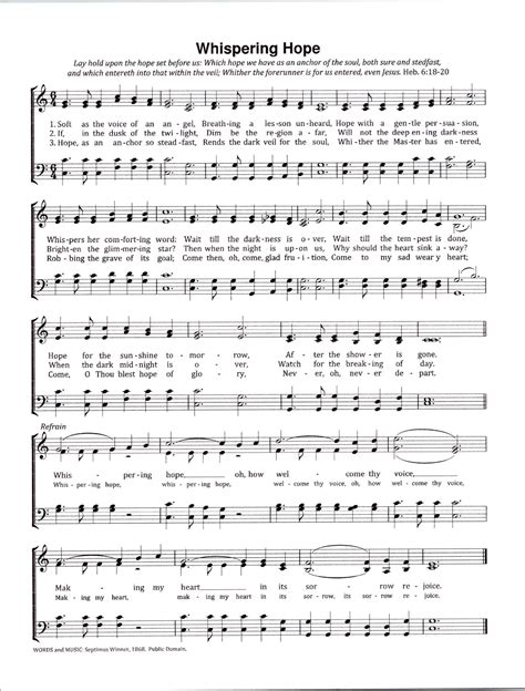 Whispering Hope Digital Hymn Tune Sheet Music With Lyrics Key of C - Etsy