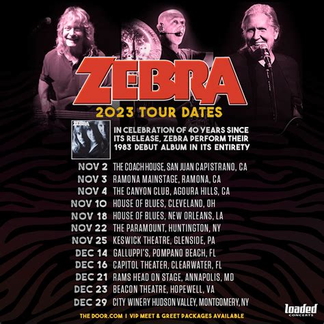 LOW TICKET ALERT Zebra at "Rams Head On Stage" - Annapolis, MD 12/21/23