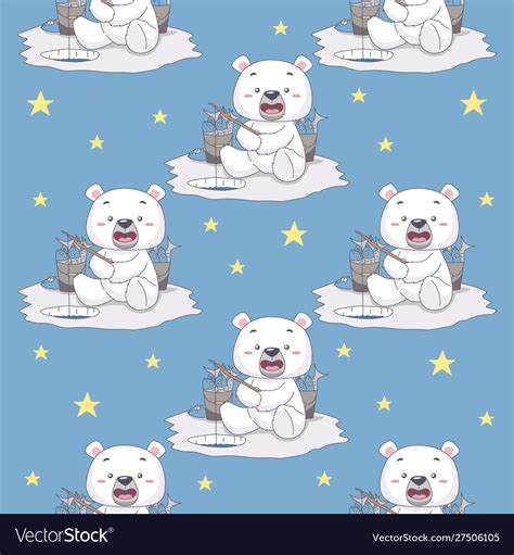 Snow bear fishing in ice seamless pattern Vector Image