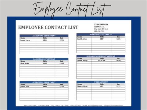 Employee Contact List Template Editable Word Form Company - Etsy