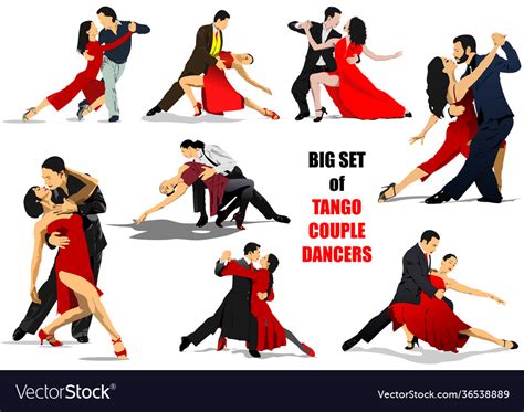 Big set couple dancing a tango 3d Royalty Free Vector Image