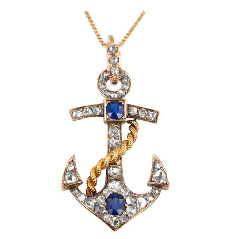 Victorian Sapphire Diamond Gold Anchor Pendant at 1stdibs