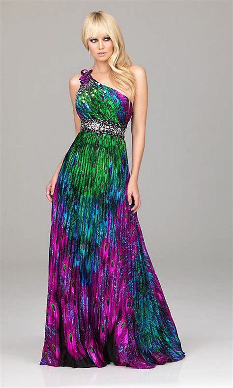 peacock dresses | One Shoulder Peacock Print Dress , wedding dresses for petite figures | Prom ...