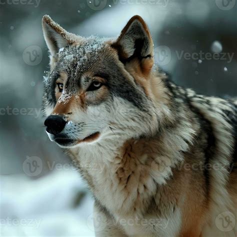 a wolf is standing in the snow with snow on the ground Generative AI ...