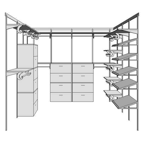 BIM objects - Free download! ShelfTrack EVO Walk-in Closet 8x8 Adjustable Solid Wood Melamine ...