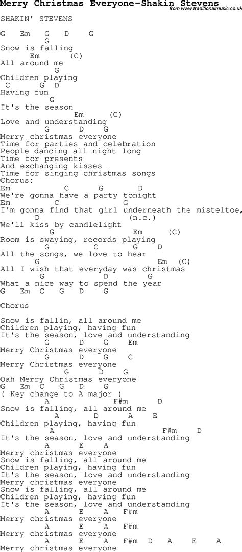 Christmas Carol/Song lyrics with chords for Merry Christmas Everyone ...