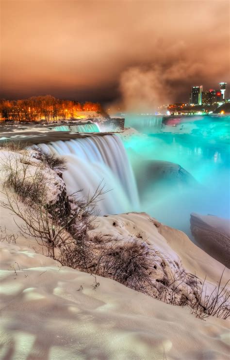 Frozen Niagara Falls at Night | Niagara falls at night, Incredible ...