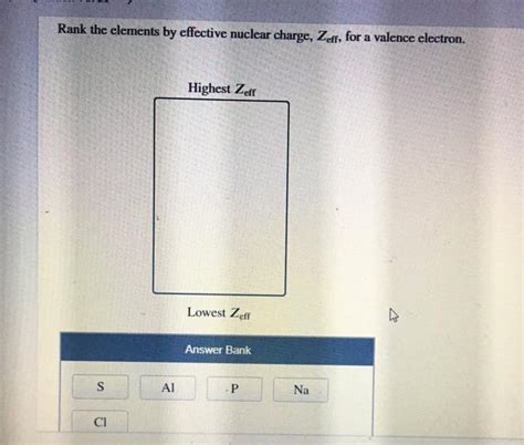 Solved Rank the elements by effective nuclear charge, Zeff, | Chegg.com