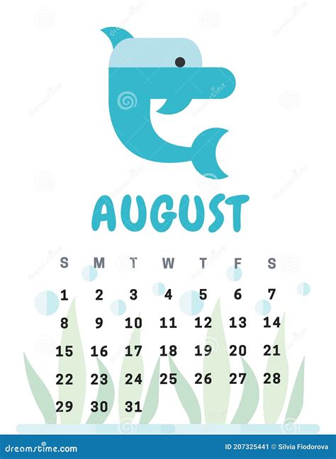 Sea Animals Calendar August 2021 Minimalist Stock Illustration - Illustration of crab, nature ...