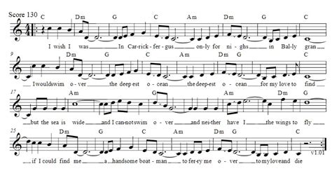 Carrickfergus Tin Whistle Sheet Music Notes - Irish folk songs