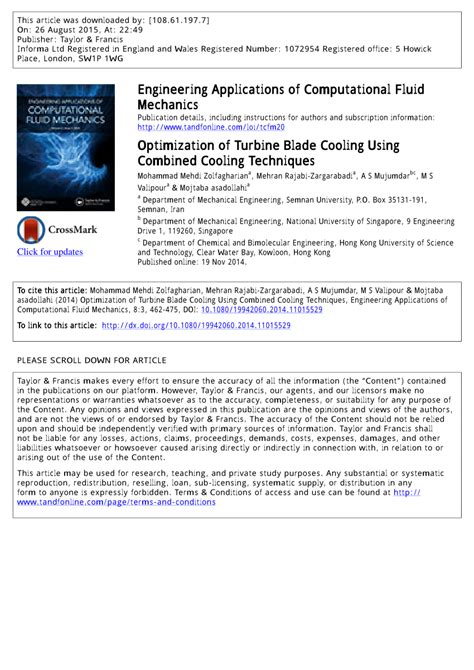 (PDF) Optimization of Turbine Blade Cooling Using Combined Cooling ...