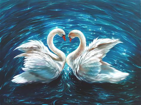 Pair of Swans Painting Art With Birds White Swins Gift for - Etsy