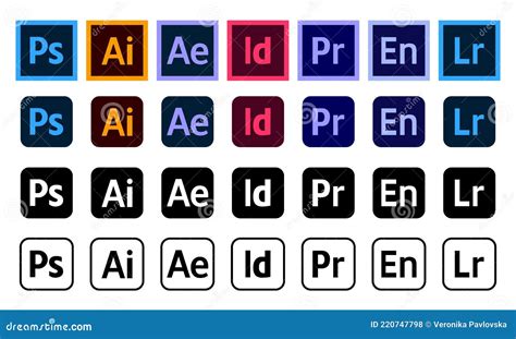 Adobe Products Icon Set: Illustrator, Photoshop, InDesign, Premiere Pro ...