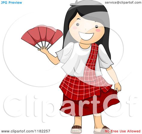 Cartoon of a Happy Filipino Girl in a Traditional Costume - Royalty Free Vector Clipart by BNP ...