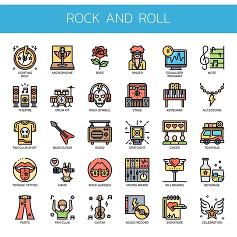 Rock and Roll Thin Line Icons 685217 Vector Art at Vecteezy