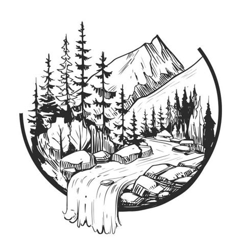Pics For Black White Mountain Landscape Illustrations, Royalty-Free Vector Graphics & Clip Art ...