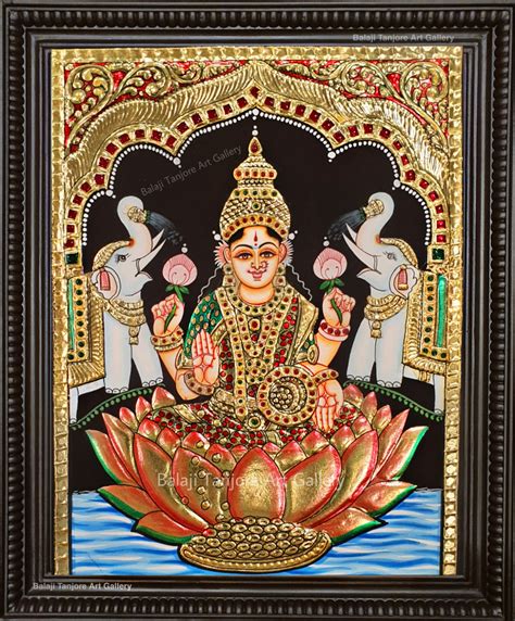 Lotus GajaLakshmi Tanjore Paintings -BalajiTanjoreArtGallery