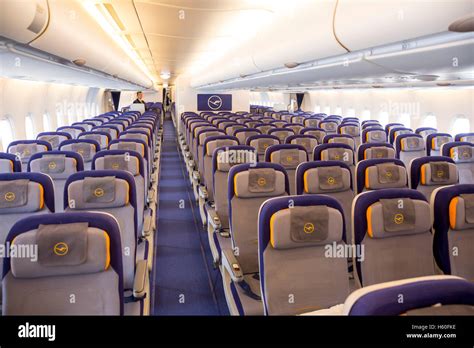 Sofia, Bulgaria - October 16, 2016: The inside of Lufthansa Airbus ...