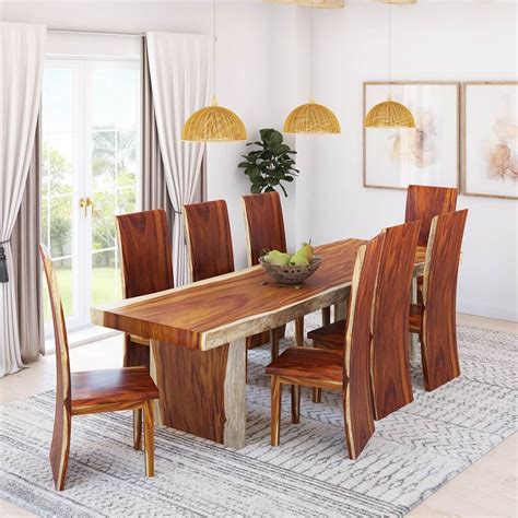 Auburn Solid Wood Single Slab Live Edge Dining Table and 8 Chair Set in 2021 | Live edge dining ...