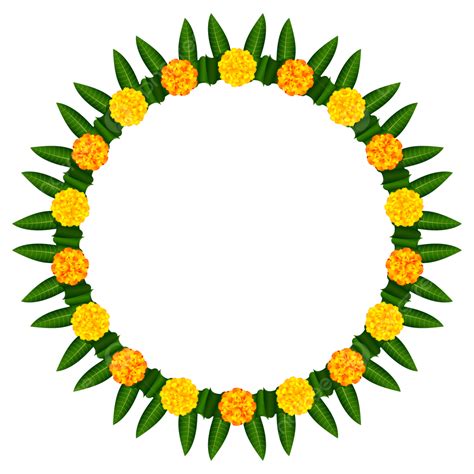 Marigold Flowers Garland Mango Leaves Decoration For Hindu Festival Border Vector, Marigold ...