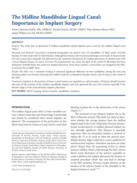 The Midline Mandibular Lingual Canal: Importance in Implant Surgery ...