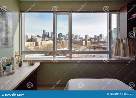 Hospital Room, with View of Cityscape and Busy Downtown Street Visible ...