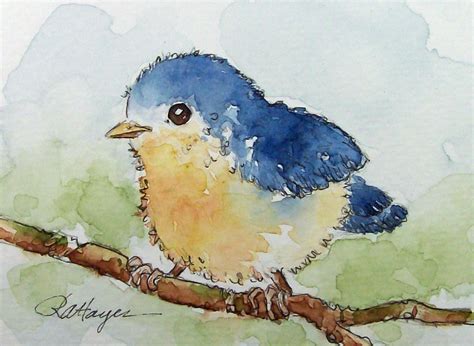 Watercolor Paintings by RoseAnn Hayes: Baby Bird Watercolor Painting