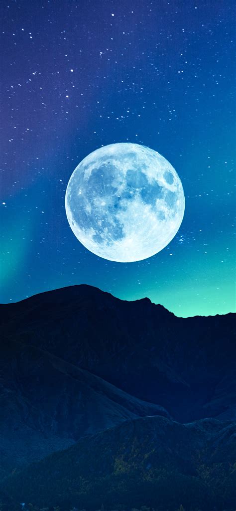 Full moon Wallpaper 4K, Aurora Borealis, Night time