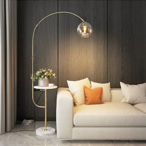 Swivel Dome Shade Golden Floor Lamp with Marble Table | Floor lamp with shelves, Standing lamp ...