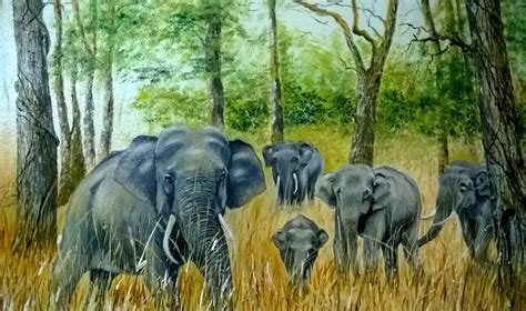 Elephants, Sri Lanka Painting by Sarath Prematillake