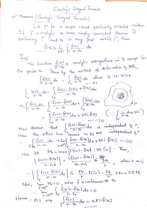 Cauchy integral formula pdf | Summaries Mathematics | Docsity