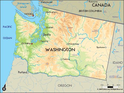 Geographical Map of Washington and Washington Geographical Maps