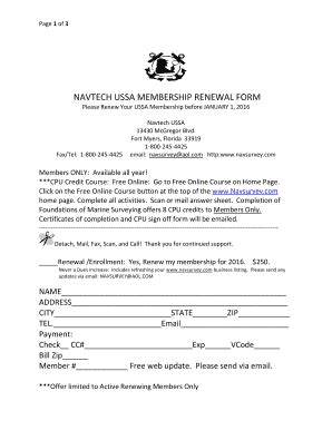 Fillable Online Page 1 of 3 NAVTECH USSA MEMBERSHIP RENEWAL FORM Please Renew Your USSA ...