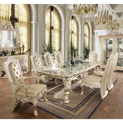Homey Design HD-8022 9pc Dining Table Set in Gold Elegant Dining Room, Luxury Dining Room ...