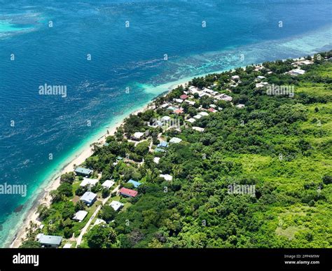 Aerial view of lush island showing tropical lving in the Torres Strait, Murray Island, QLD Stock ...