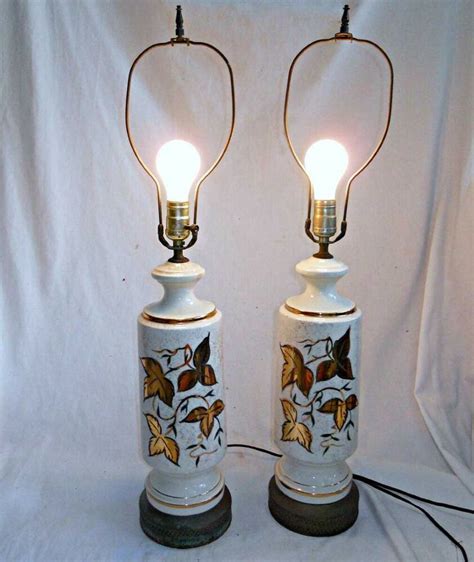 Lamps Vintage Tall Pair White Ceramic Gold Leaves Mid Century Modern Regency 20" | eBay | Lamp ...