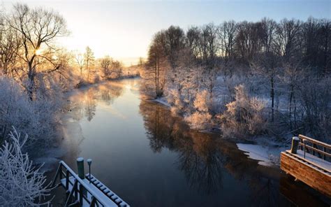 Morning scenery, Sweden, river, winter, snow wallpaper | nature and landscape | Wallpaper Better