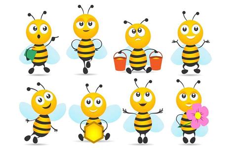 Cartoon honey bee mascot collection | Bee, Bee printables, Bee activities