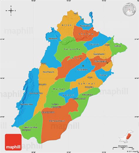 Political Map of Punjab, single color outside