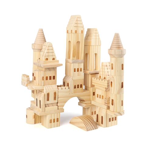 Buy Garlictoys 75 Pieces Wooden Castle Blocks Medieval Knights ...