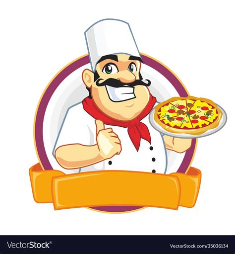 Pizza chef logo cartoon Royalty Free Vector Image