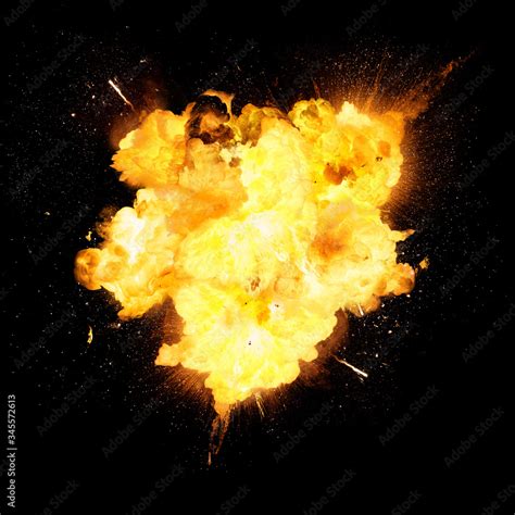 Fiery bomb explosion with sparks isolated on black background. Fiery detonation. Stock Photo ...