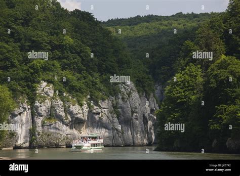 Germany, Bavaria, Weltenburg, Tour boat by the Danube Gorge Stock Photo ...