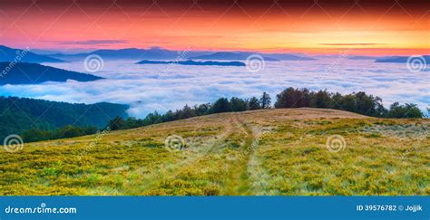 Colorful Summer Sunrise in Mountains Stock Photo - Image of haze, light ...